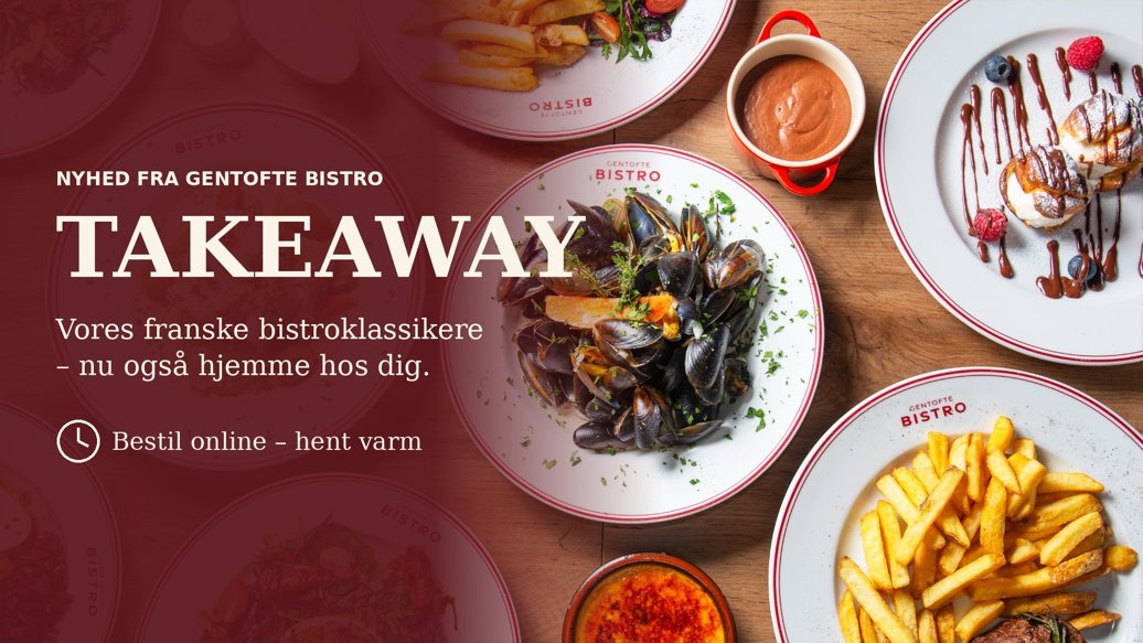 Takeaway fra Gentofte Bistro. Vores franske bistroklassikere – nu også hjemme hos dig. Bestil online, hent varm. Samme kvalitet som i restauranten. Ret anrettet på Gentofte Bistros tallerken.